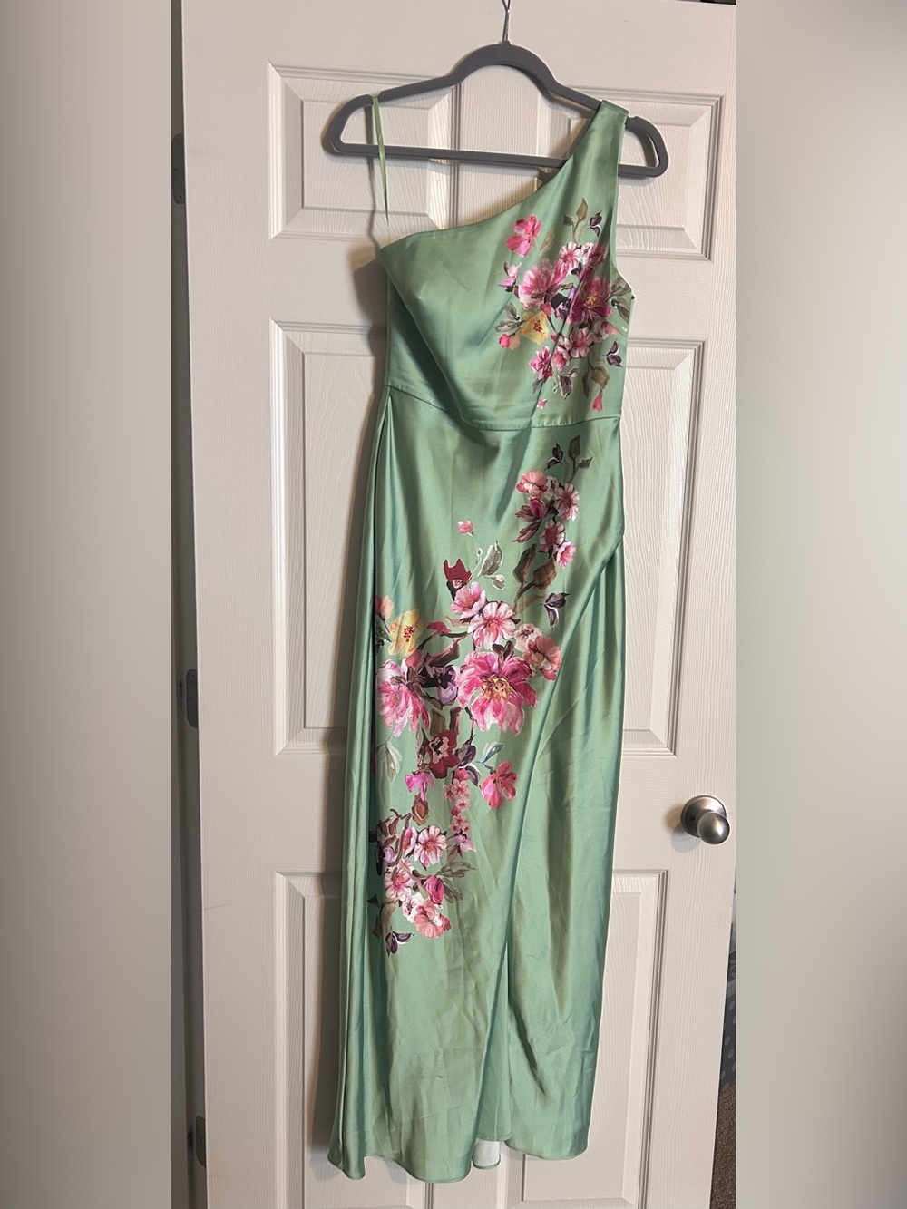 BHLDN Mint Green One-Shoulder Floral Gown